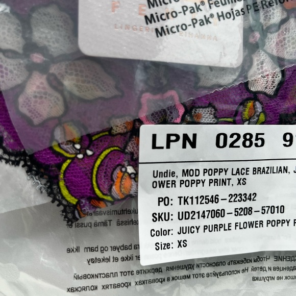 Savage X Fenty Juicy Purple Flower Poppy Print Mod Poppy Lace Brazilian Panty - Picture 8 of 9